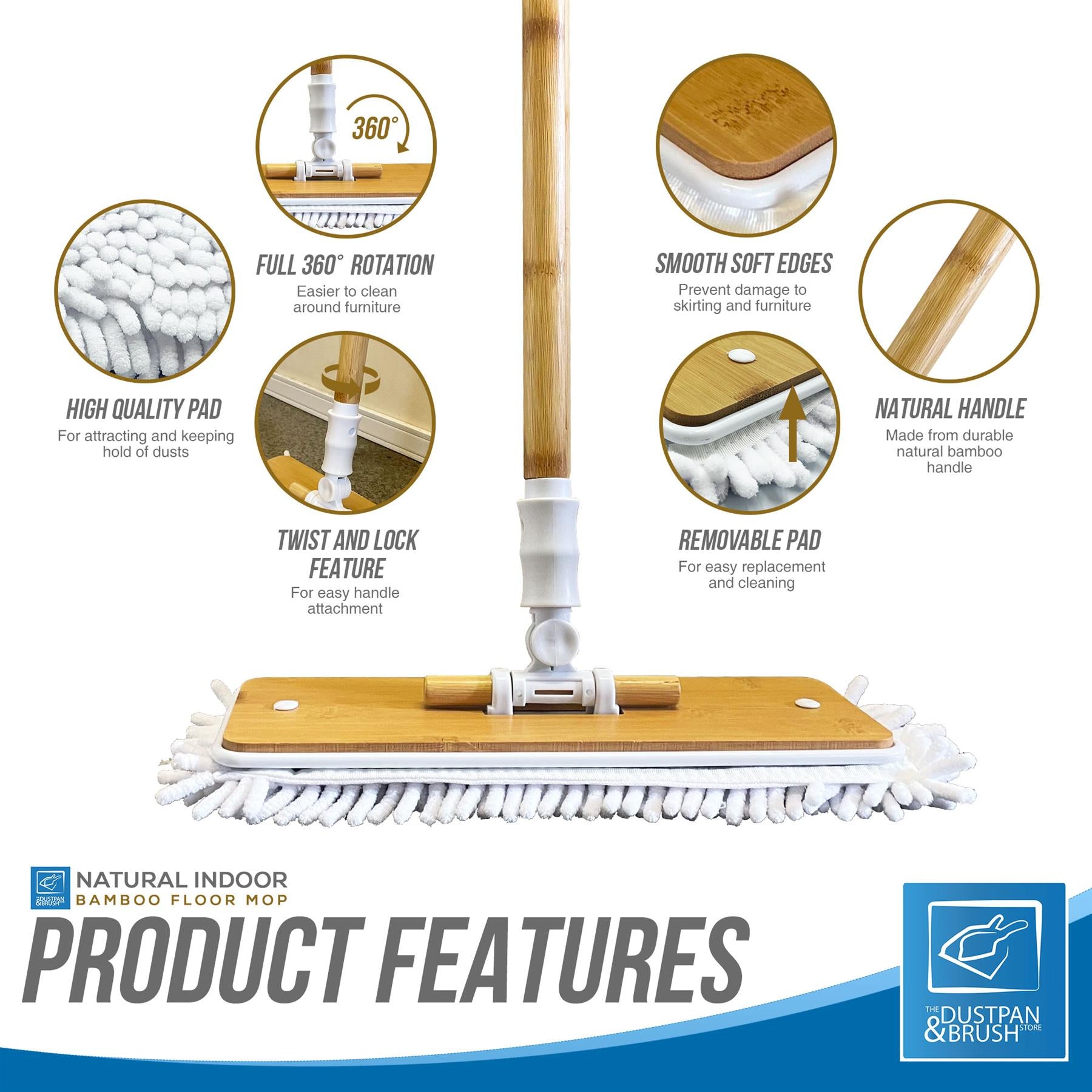 Bamboo Microfibre Floor Mop Product features - white background
