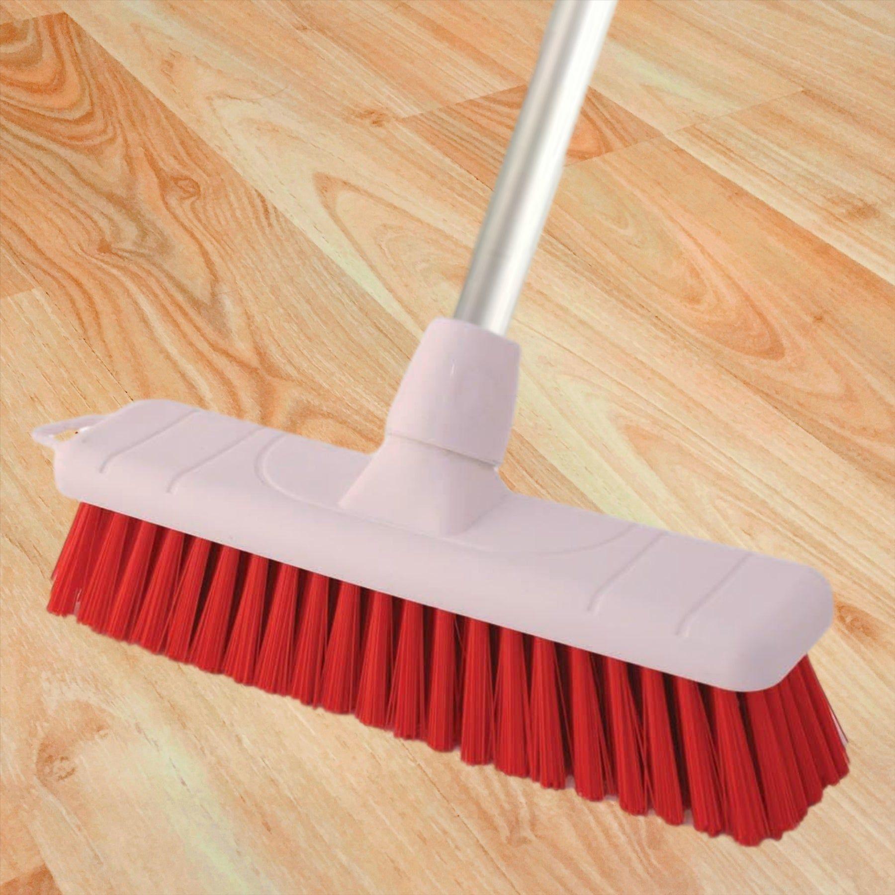 Red 12" Soft Colour Coded Food Hygiene Brush Sweeping Broom and Handle