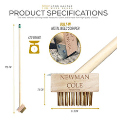 Newman and Cole Weed Brush Head with Scraper fitted with Wooden Handle