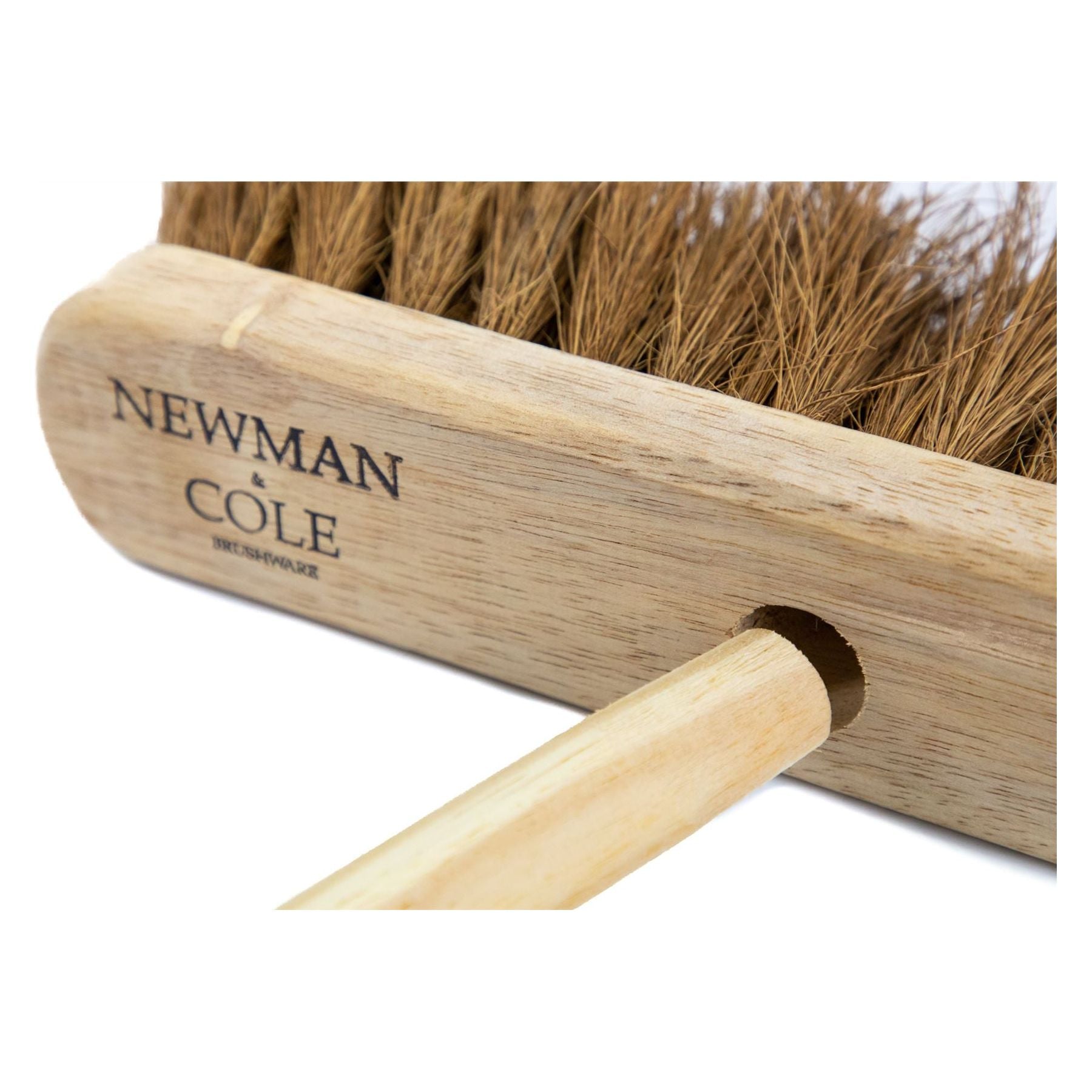 12" Newman and Cole Natural Soft Coco Broom Head with Hole and Wooden Handle