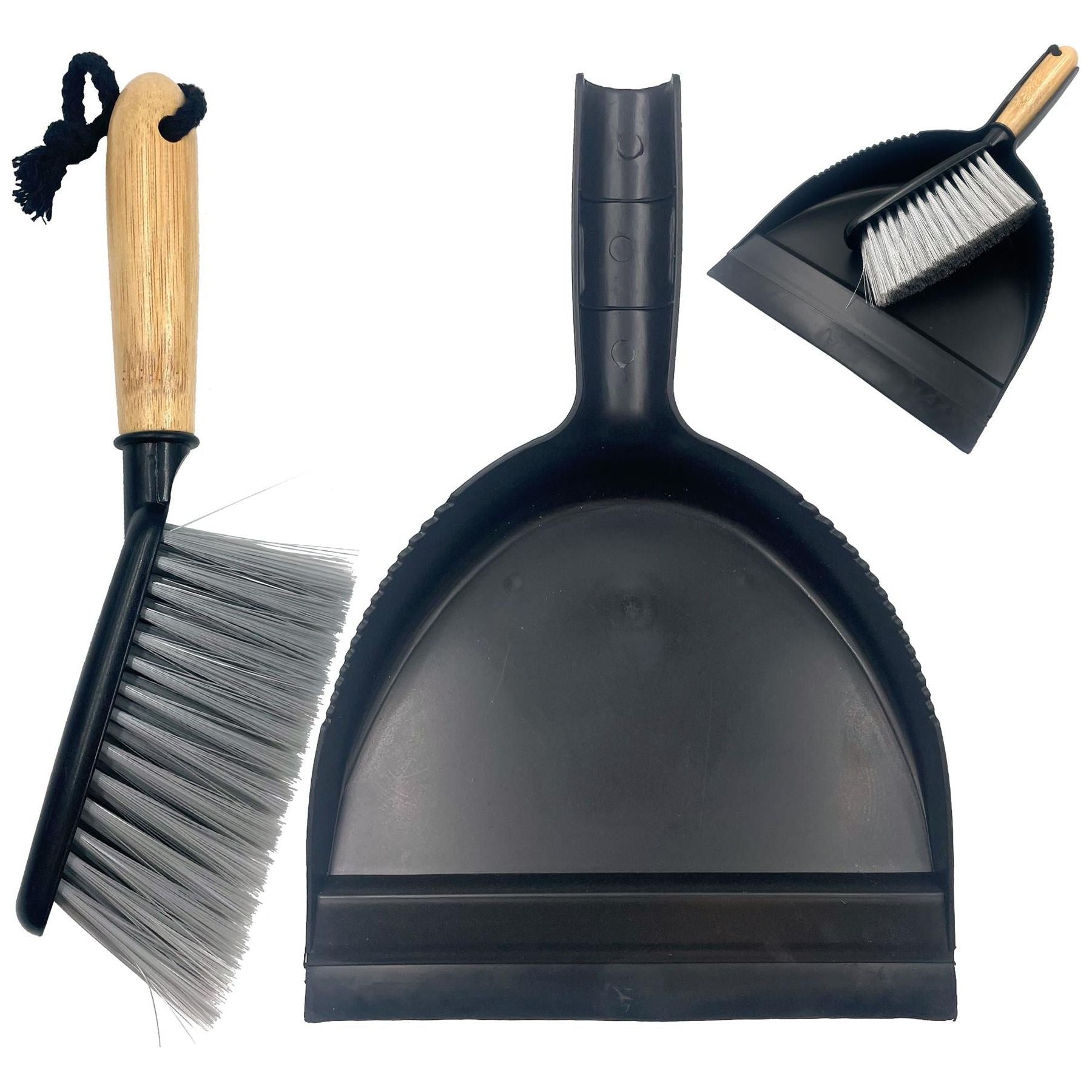 Black Dustpan and Bamboo Hand Brush Set