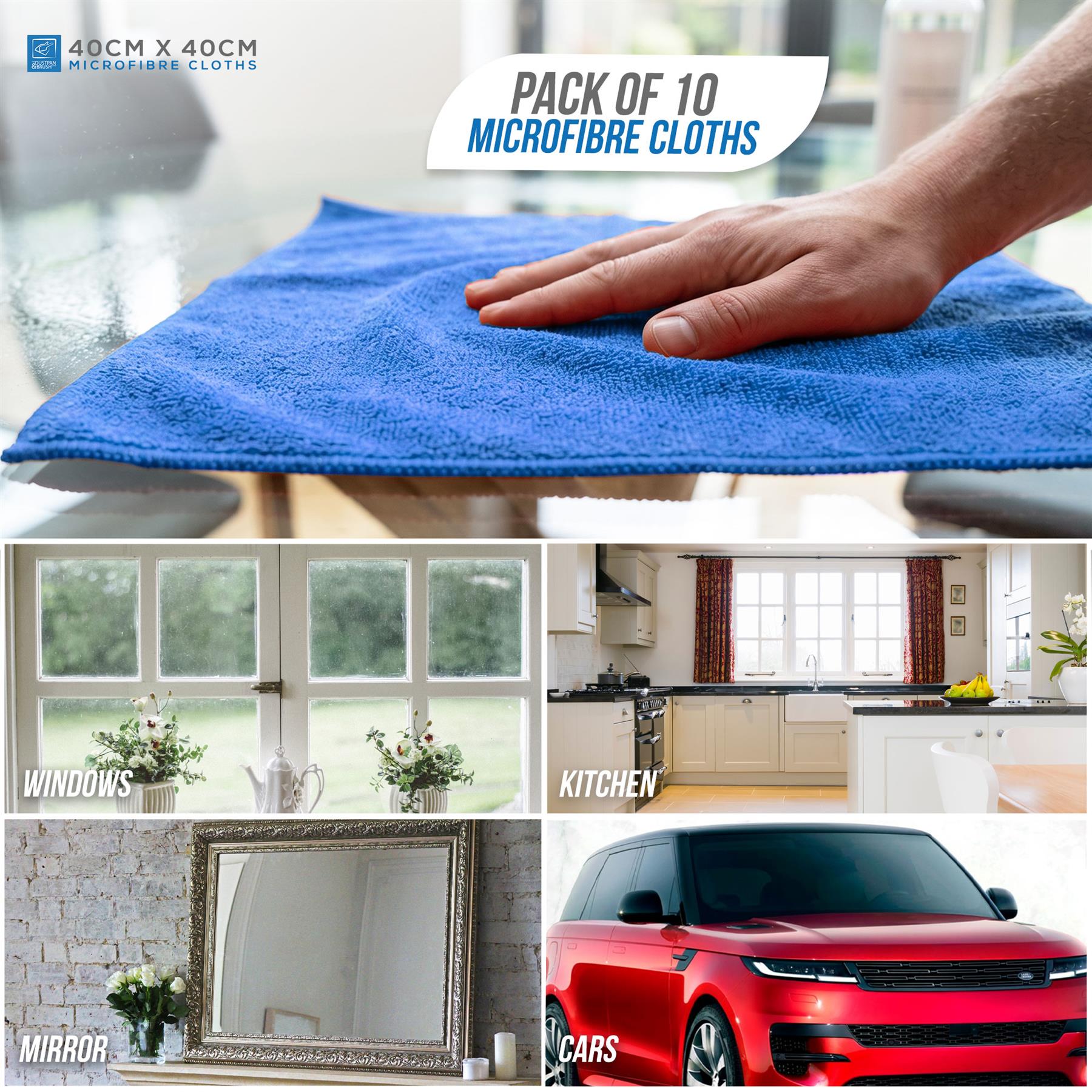 Blue Microfibre Cleaning Cloths Pack of 10 | 40cm x 40cm