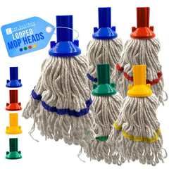 350mm Looped Pure Yarn Cotton Mop Heads | Colour Coded Pack of 5 - The Dustpan and Brush Store