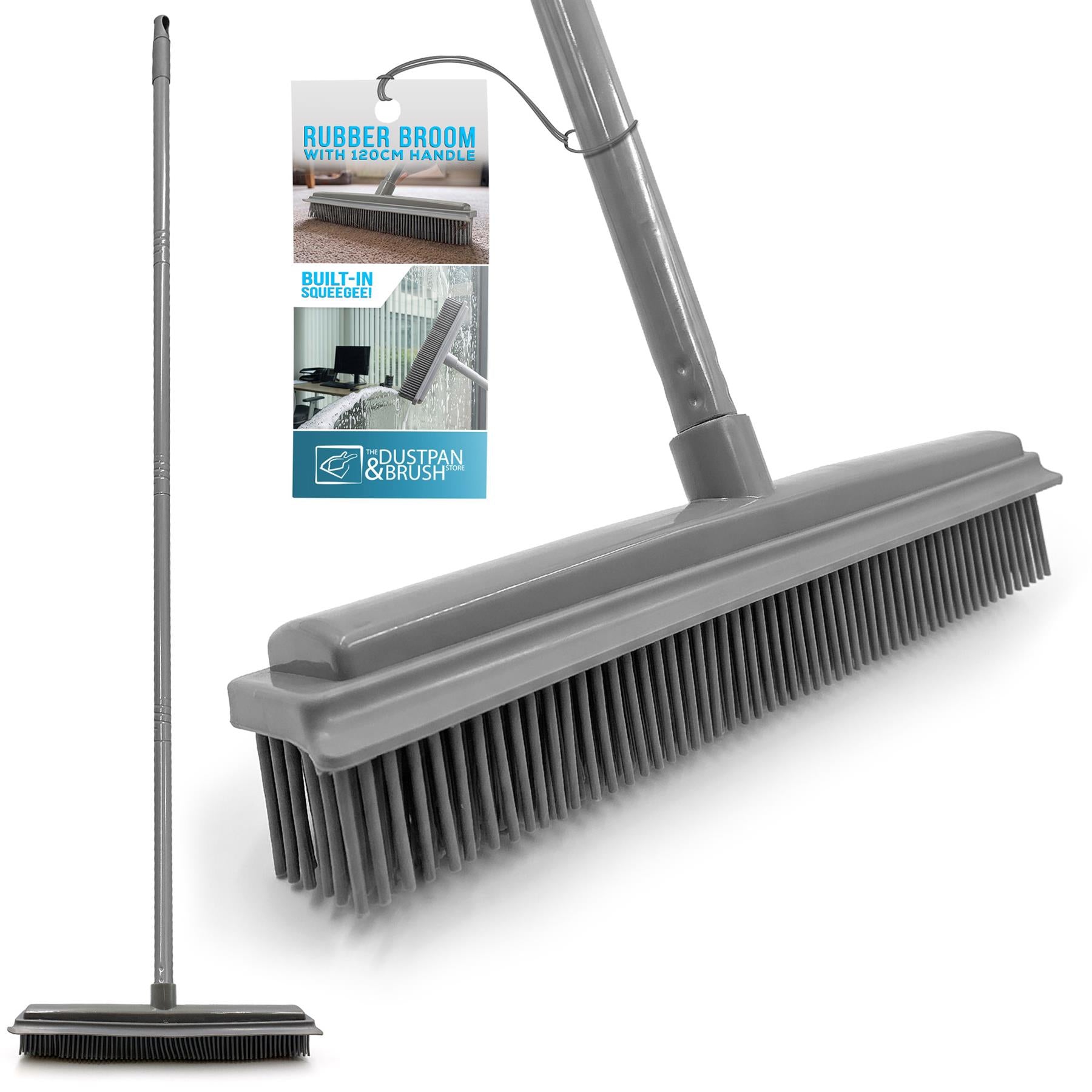 Grey rubber broom with 120cm handle on a white background