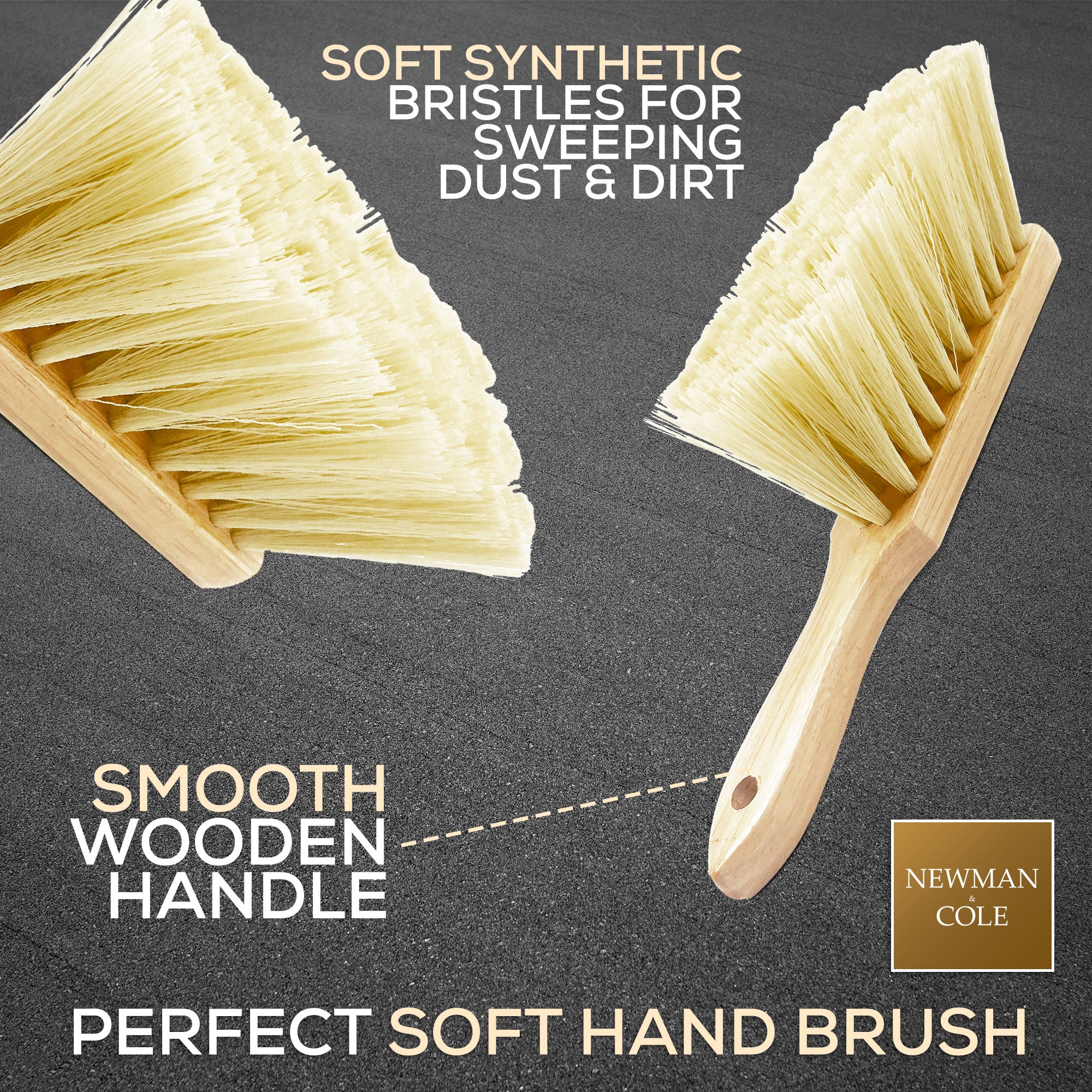 Newman and Cole Varnished Soft PVC Hand Brush showing the soft synthetic bristles 