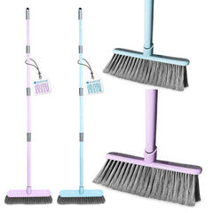 Indoor sweeping broom - both Duck Egg and Lilac colourways on a white background 