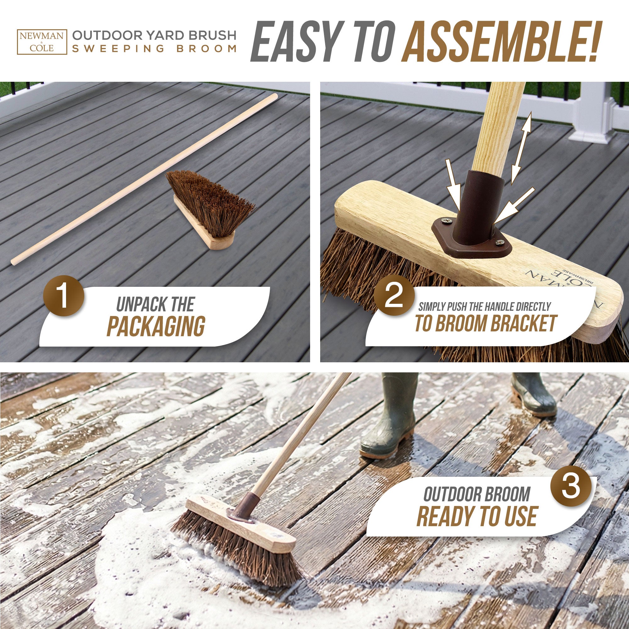 Newman and Cole 10" Natural Stiff Bassine Broom Head with Plastic Socket - The Dustpan and Brush Store