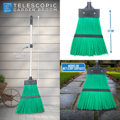 Telescopic Lawn and Gutter Flick Broom - Long PVC Bristle Outdoor Brush - The Dustpan and Brush Store
