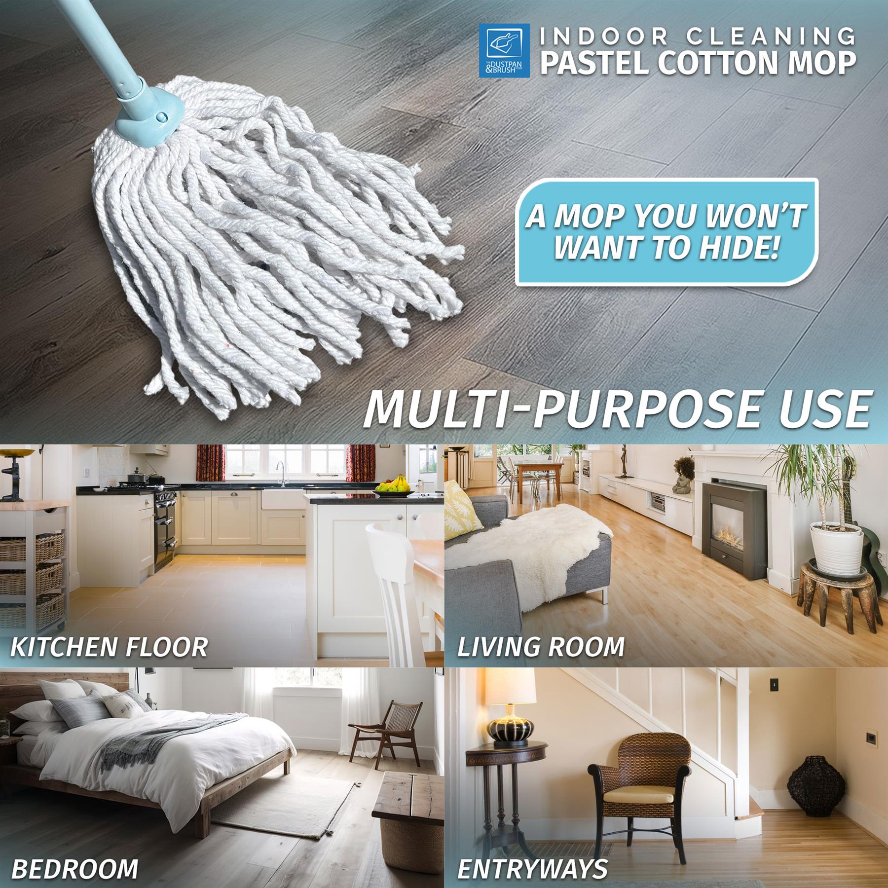 Duck Egg Cotton Mop | Absorbent Floor Mop with Handle