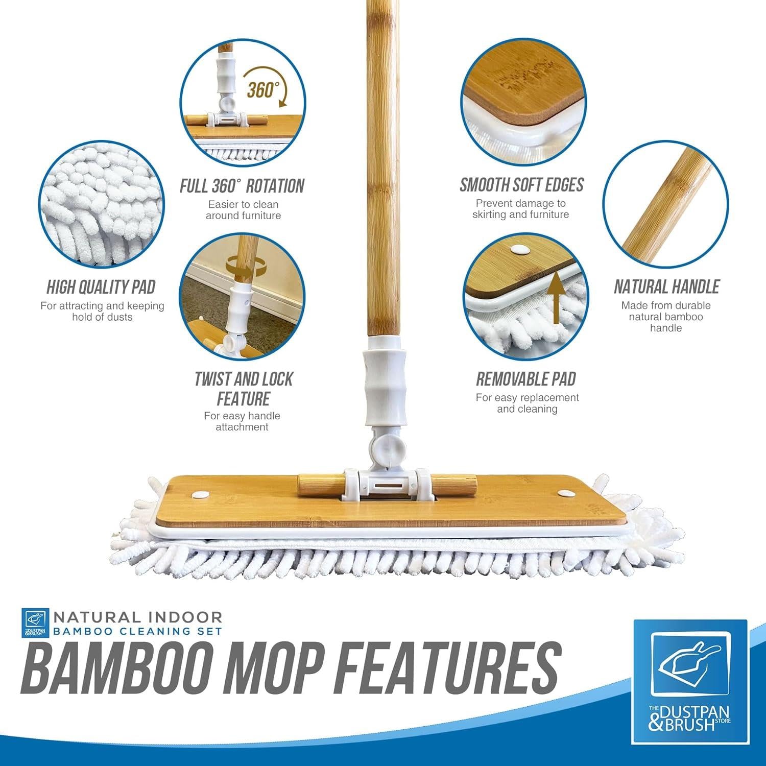 Bamboo Home Set - Broom, Mop, Scrubbing Brush & Dustpan