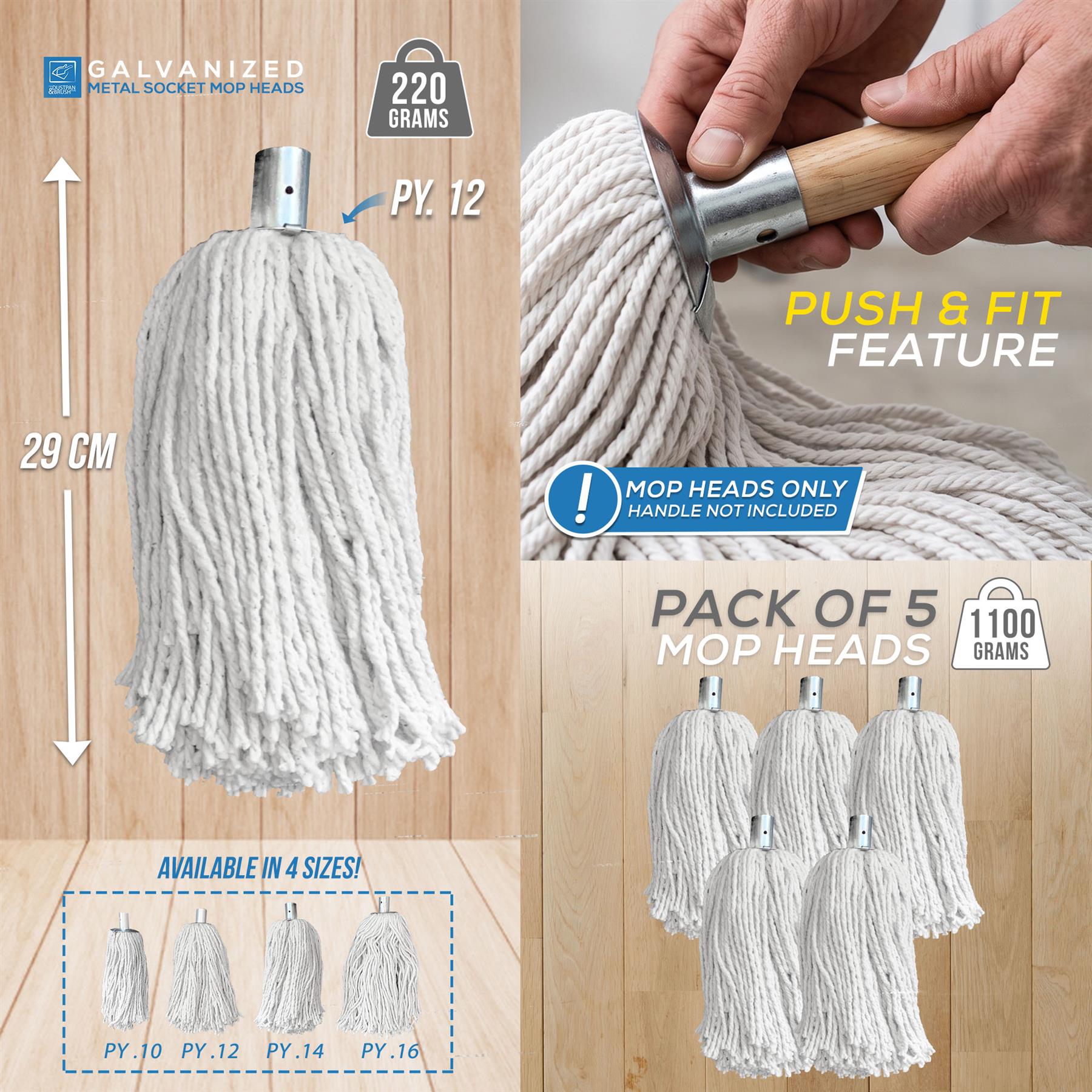 Cotton Mop with Galvanised Socket Fitting - 12 PY - Pack of 5