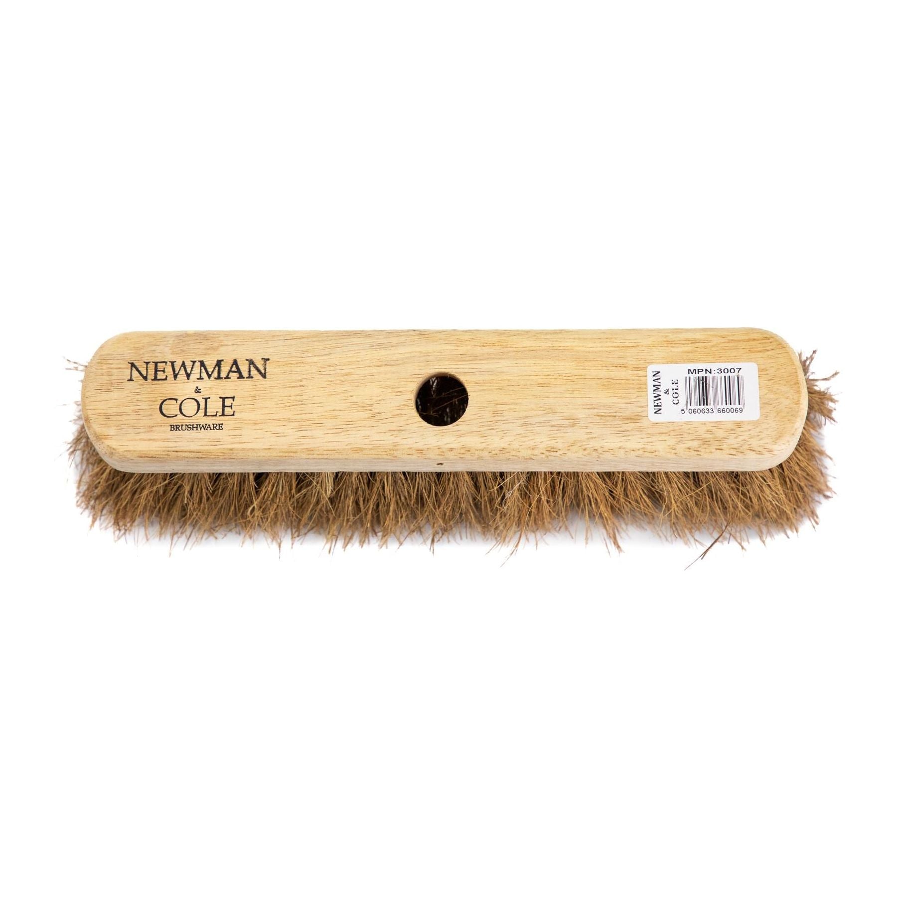 12" Newman and Cole Natural Soft Coco Broom Head with Hole and Wooden Handle
