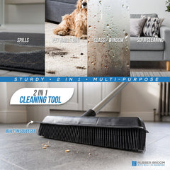 Rubber Broom Pet Hair Remover for Carpets & Hard Floors - Fixed Handle