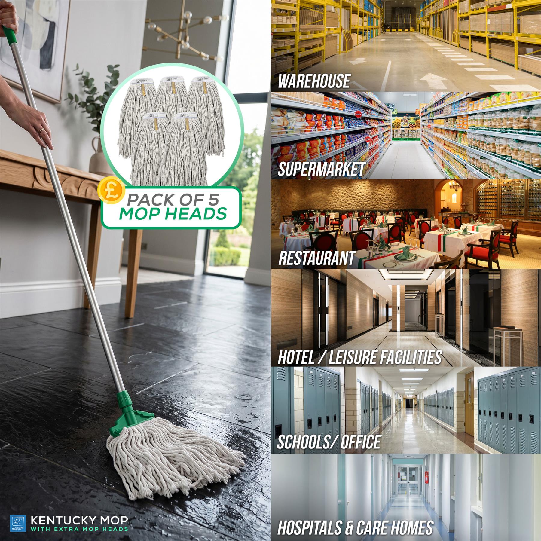 TDBS Green Kentucky Mop Set - 5 Heads