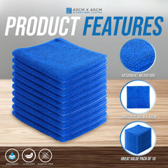 Blue Microfibre Cleaning Cloths Pack of 10 | 40cm x 40cm