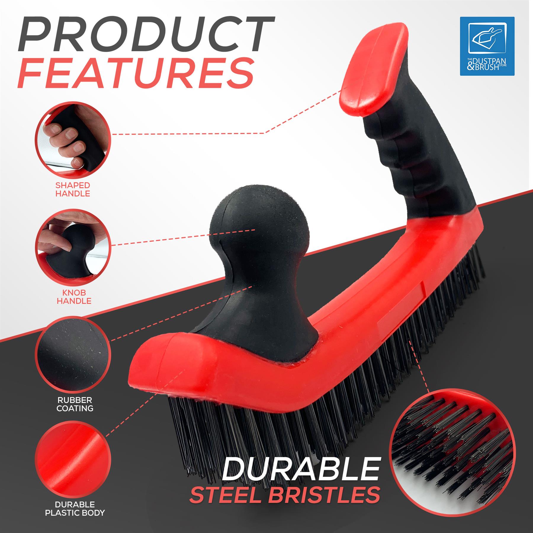 Dual Grip Heavy Duty Wire Brush | 5 Row Steel Bristle Scrubber - The Dustpan and Brush Store