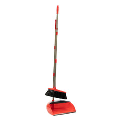 Long Multi Section Handle Dustpan and Brush Set - Red