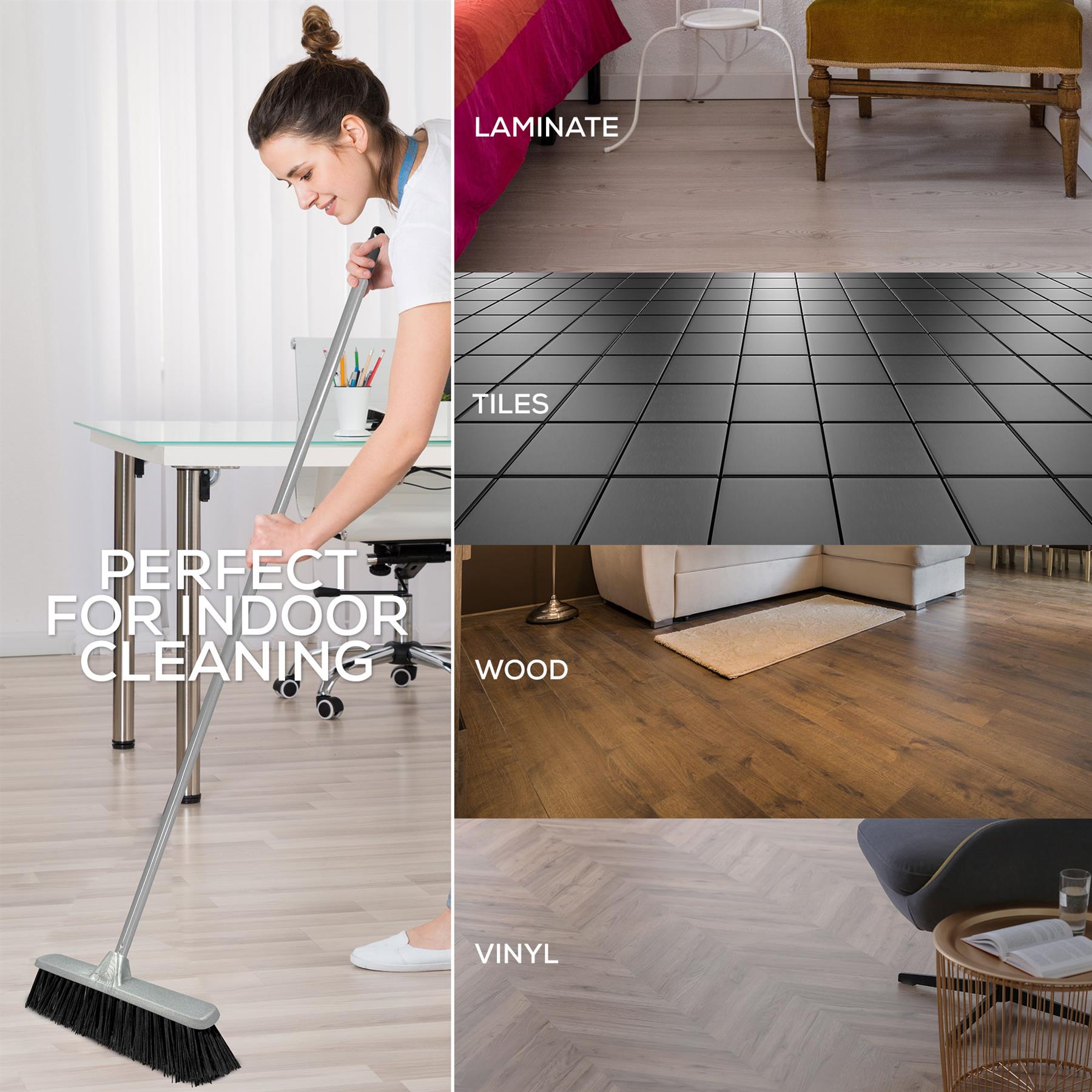 Silver Indoor Stiff Sweeping Brush Head and Handle Kitchen Broom Floor Sweeper - The Dustpan and Brush Store