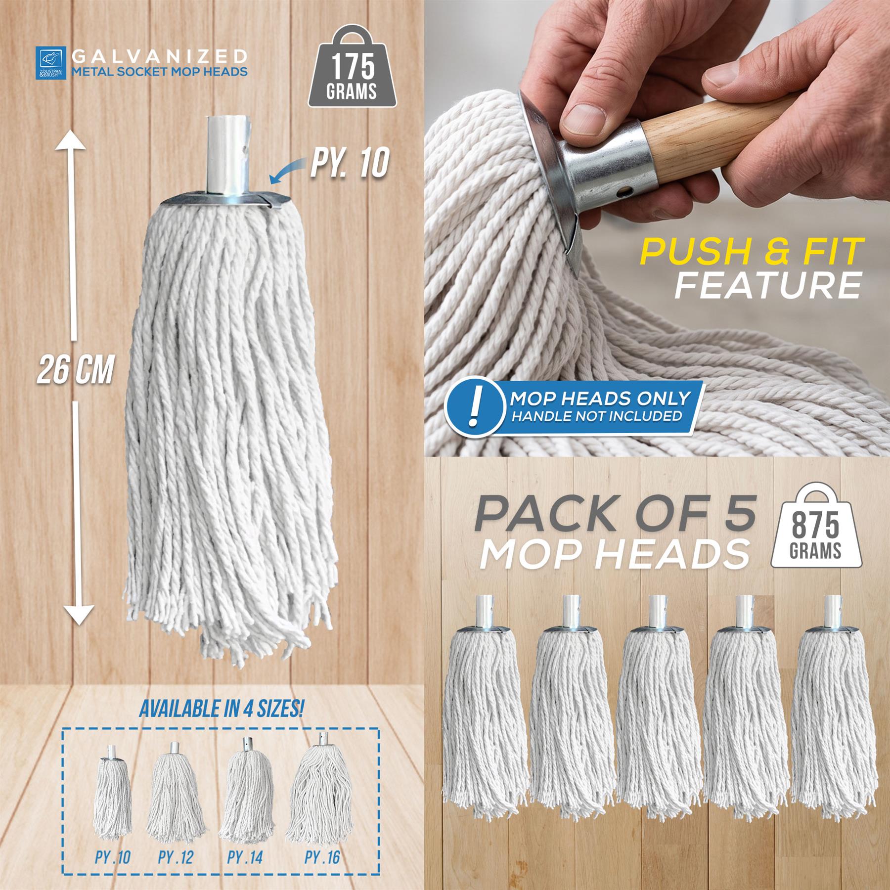 Cotton Mop with Galvanised Socket Fitting - 10 PY - Pack of 5