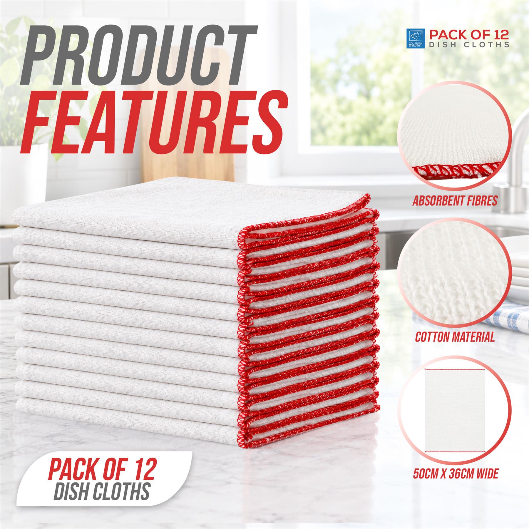Cotton Dish Cloths 50 × 36cm | Pack of 12