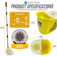 Colour Coded Yellow/White Caution Warning Mop Bucket & Mop