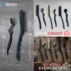 Wire Brush Set Pack of 6 | Steel, Brass & Nylon Brushes