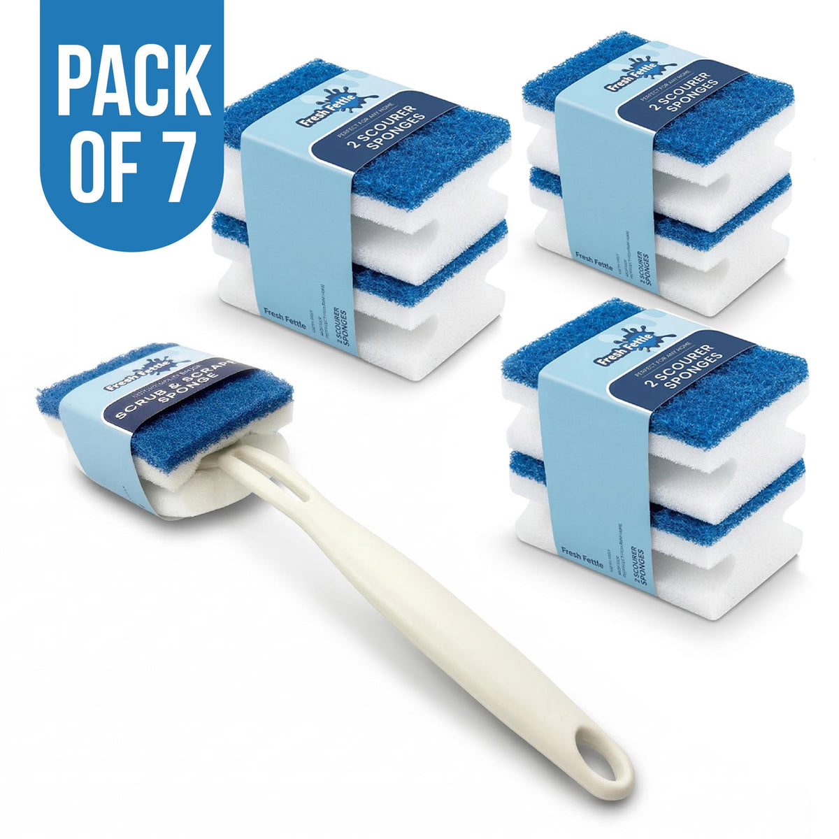 Fresh Fettle Scrub & Scrape Sponge with Scraper | 7 Pack