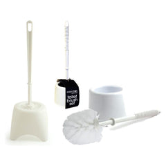 Standard White Plastic Toilet Brush and Holder Open Set