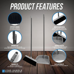 Long Handled Dustpan and Brush Set | Grey Upright Dustpan