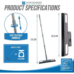 Floor Squeegee with 4 Piece Handle and Rotatable Head - The Dustpan and Brush Store
