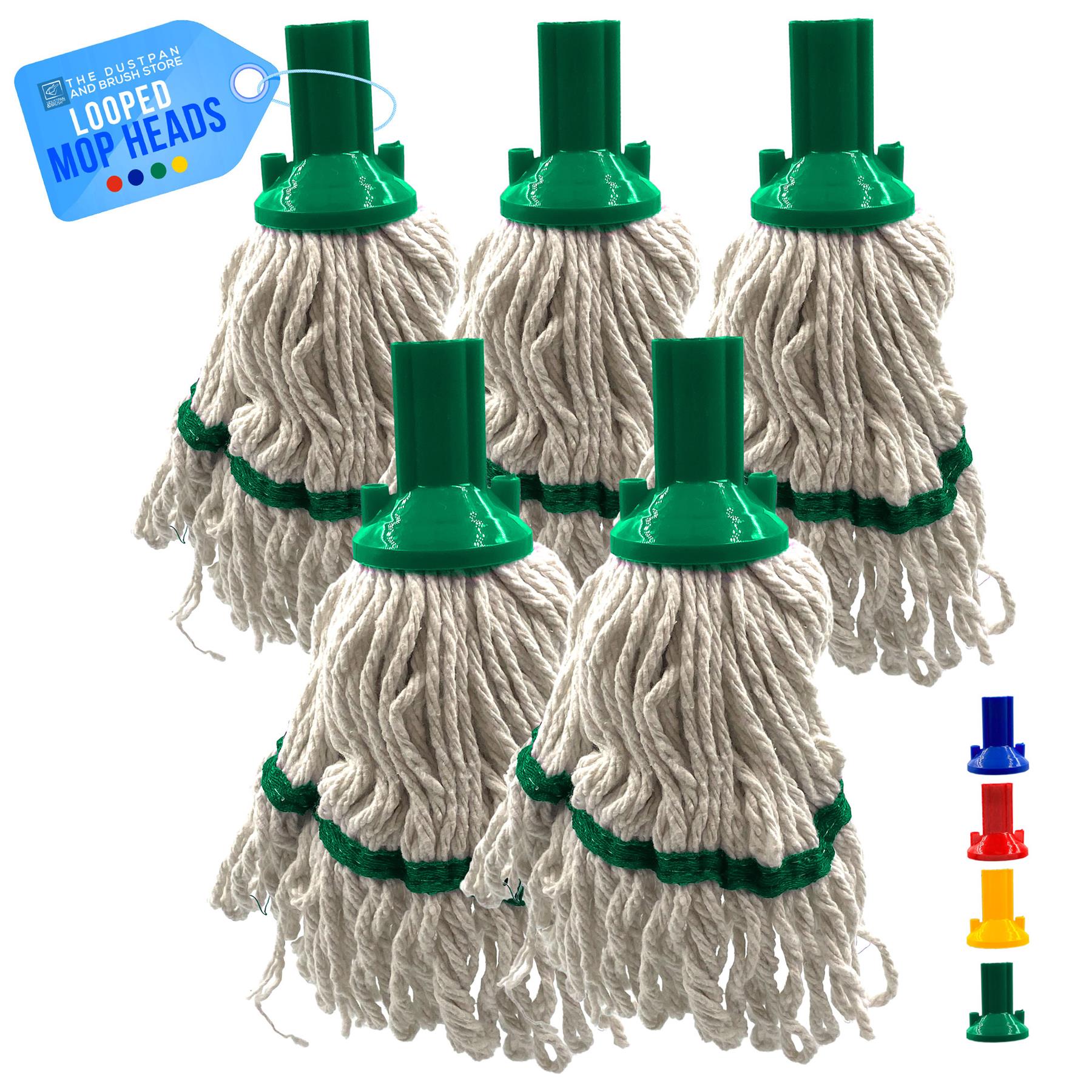 5 mop head refills in green pure yarn on white background 