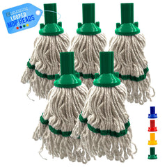 5 mop head refills in green pure yarn on white background 