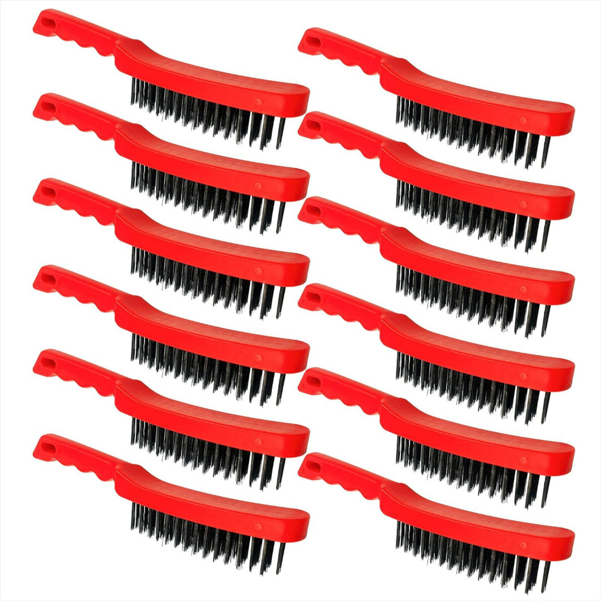 Red Wire Brush with Plastic Body 4 Row of Bristles Pack of 12