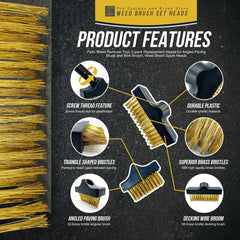 Replacement Brush Heads - Black Weed Wire Brush & Decking Head Set