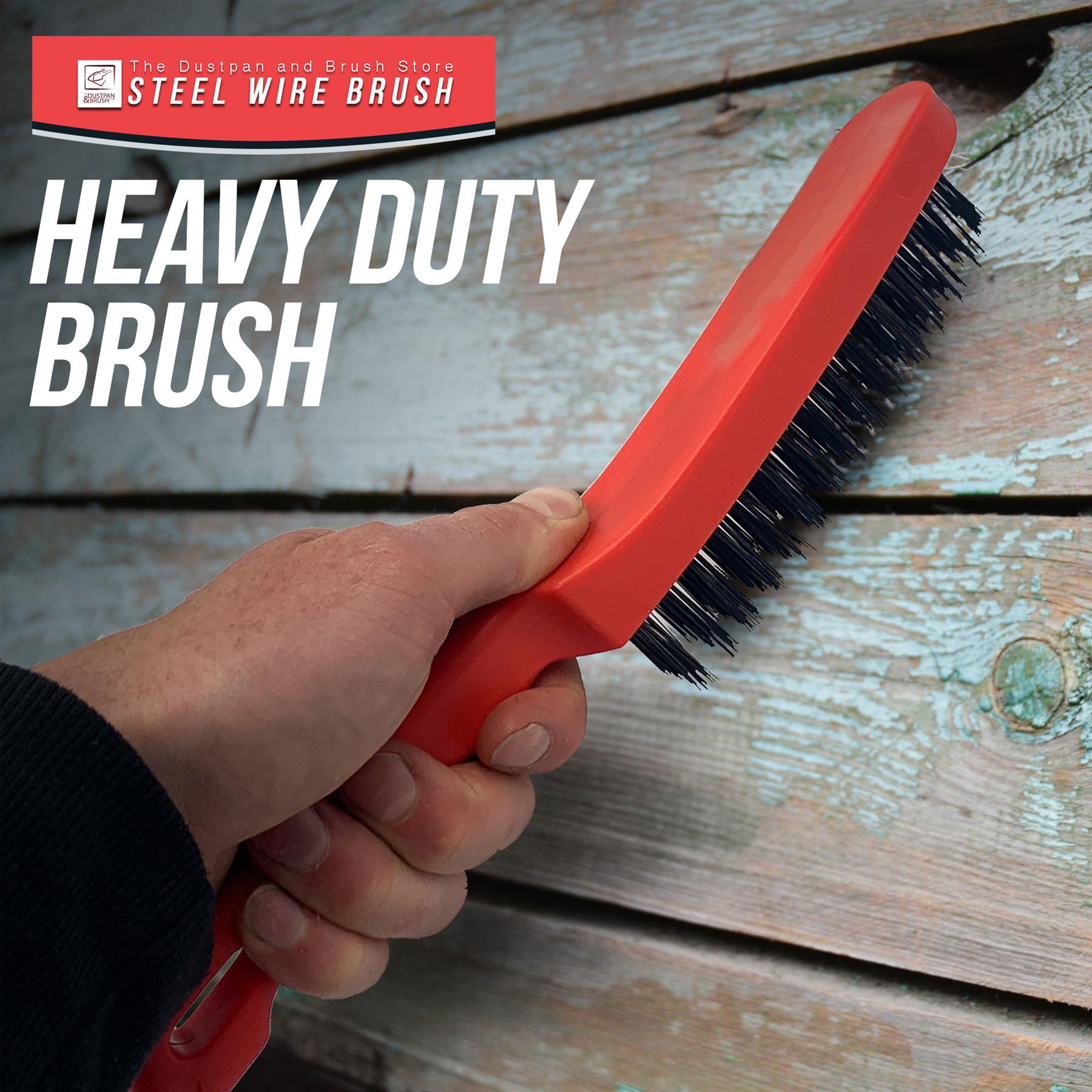 Heavy Duty Wire Brush with Plastic Handle | 4 Row Metal Bristle Brush - The Dustpan and Brush Store
