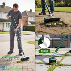 3 in 1 Block Paving Weeding Brush with Telescopic Handle 140cm - The Dustpan and Brush Store
