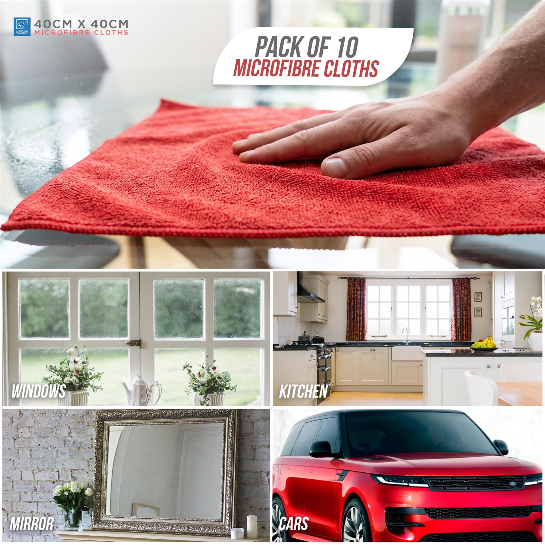 Red Microfibre Cleaning Cloths Pack of 10 | 40cm x 40cm