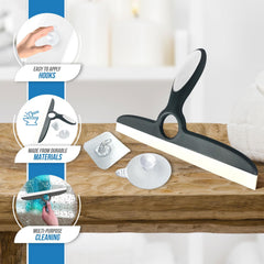 Deluxe Smooth Grey Shower Squeegee with Wall Hooks - The Dustpan and Brush Store