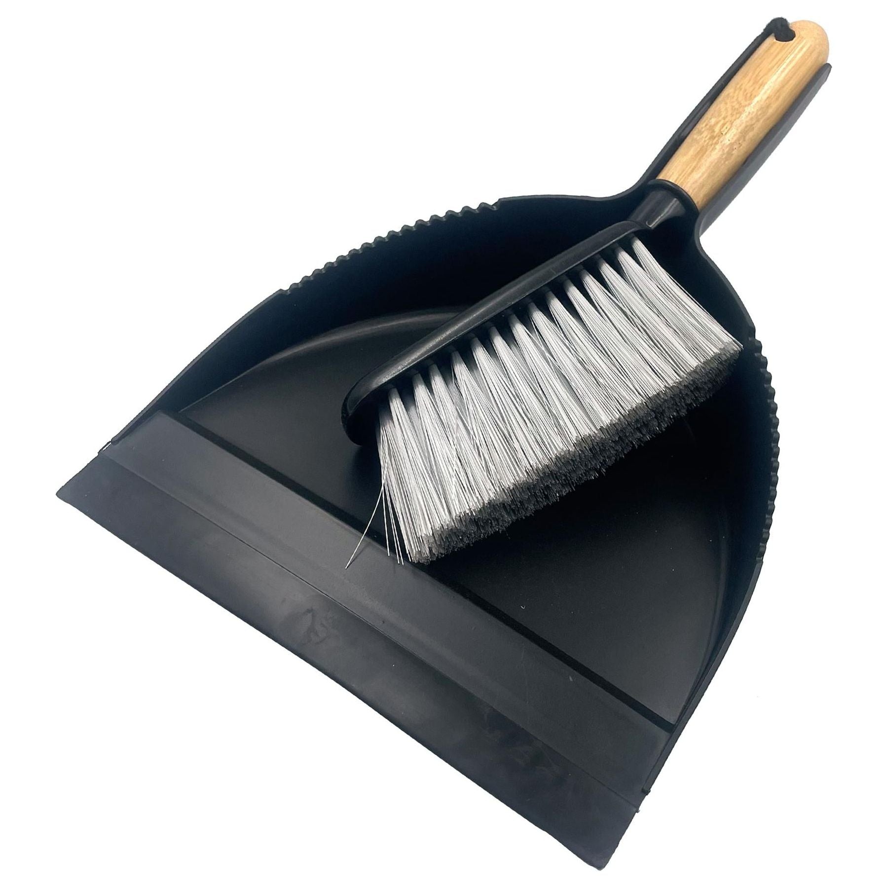 Black Dustpan and Bamboo Hand Brush Set