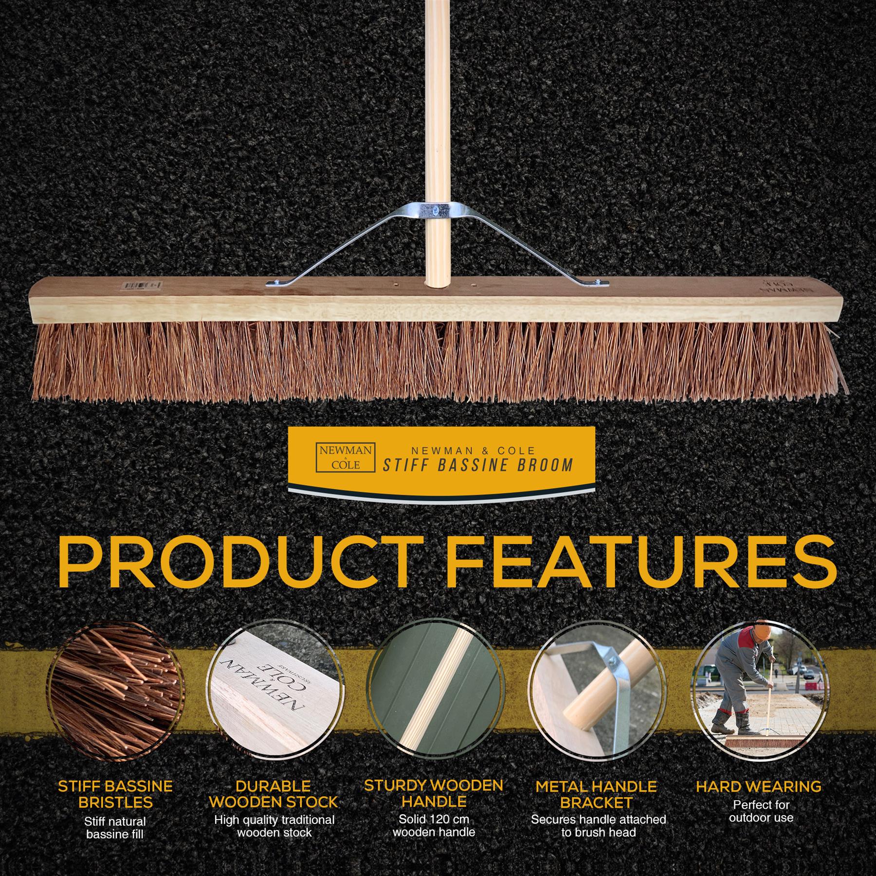 36" Newman & Cole Stiff Bassine Broom with Metal Bracket & Handle - The Dustpan and Brush Store