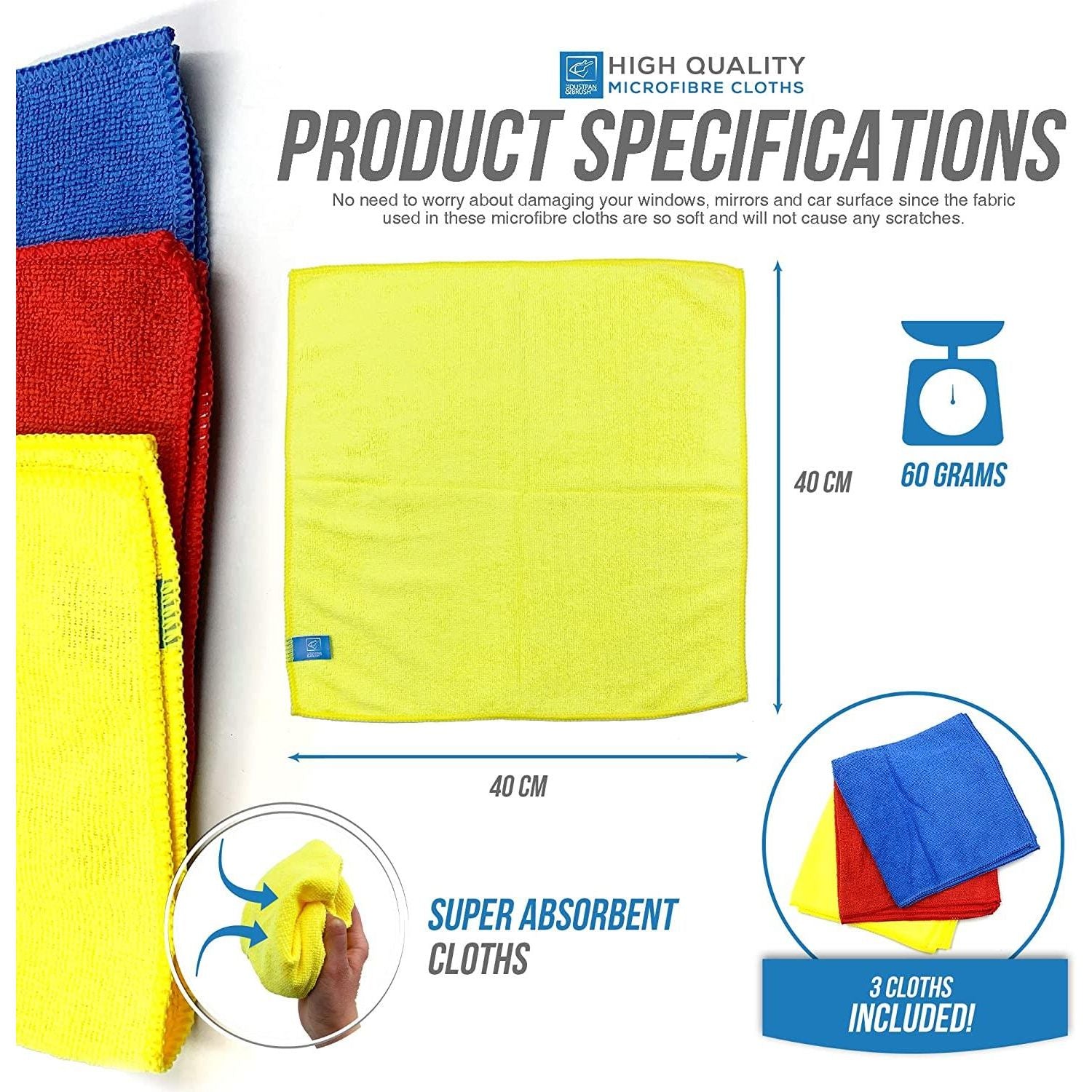 Large Soft Absorbent Microfibre Cloths - Pack of 3