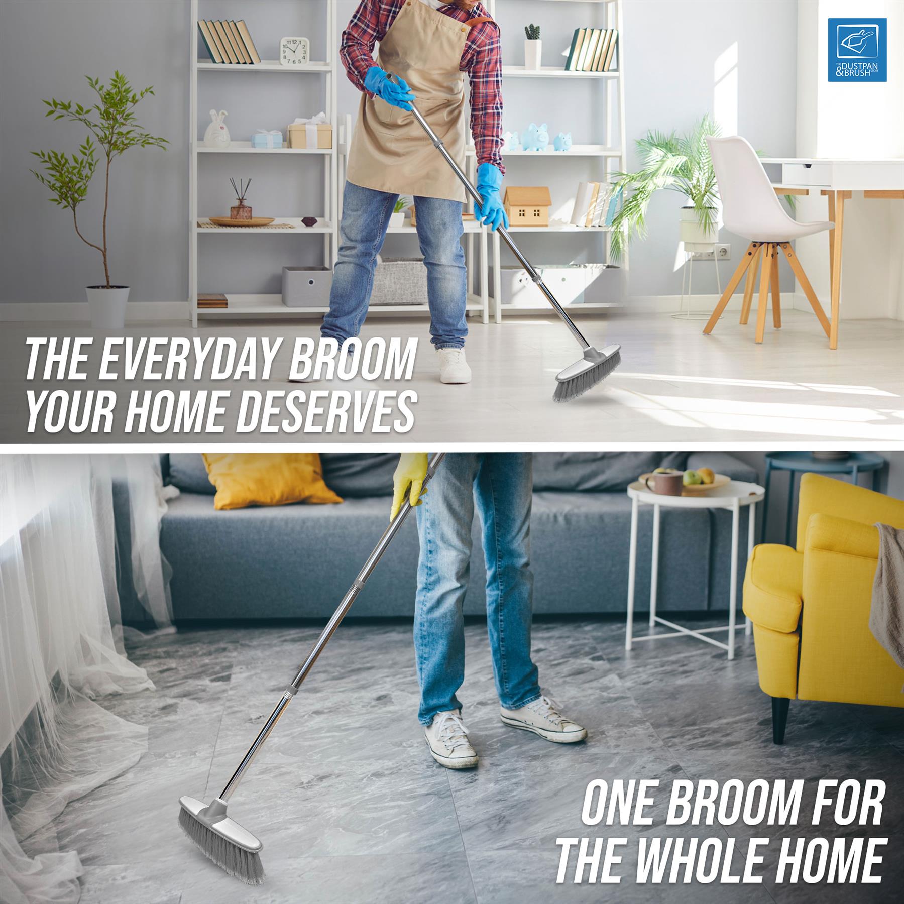 Grey & White Indoor Broom with 4 Piece Handle - The Dustpan and Brush Store