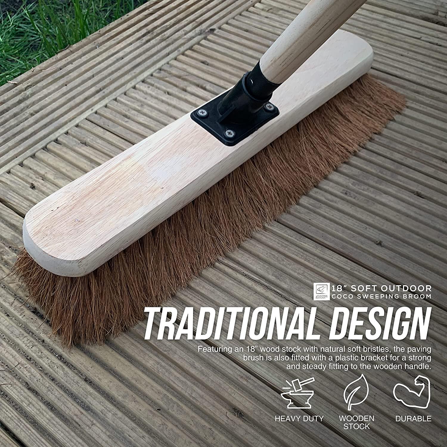 18" Natural Coco Screw Fit Broom Head and Wooden Handle