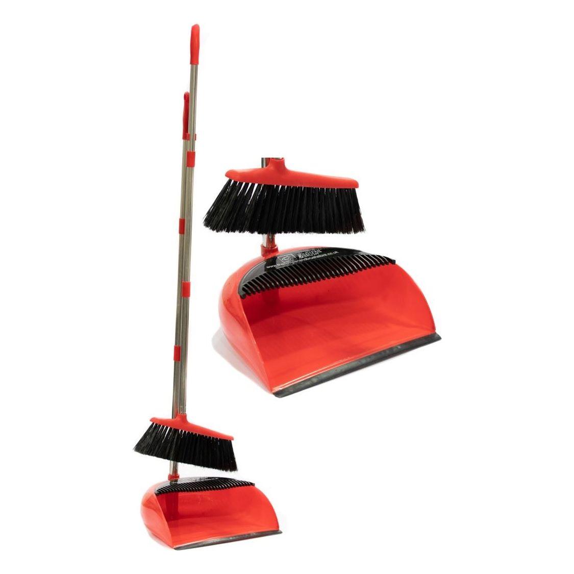 Long Multi Section Handle Dustpan and Brush Set - Red