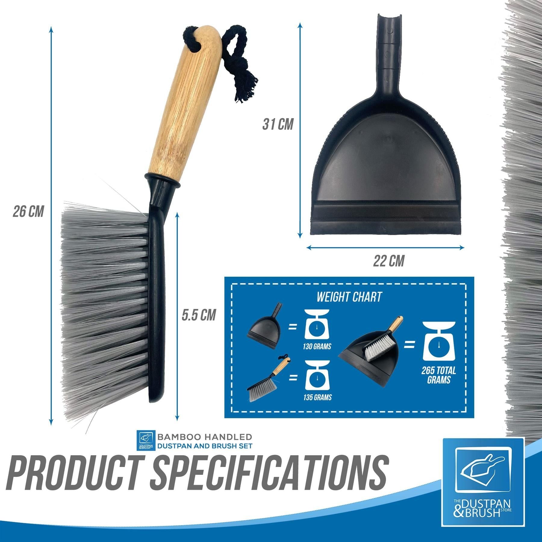 Black Dustpan and Bamboo Hand Brush Set