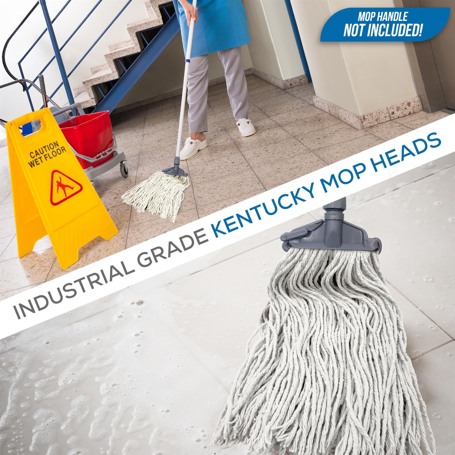 Promotional image of Kentucky Mop Heads Pack of 5 cleaning a commercial floor 