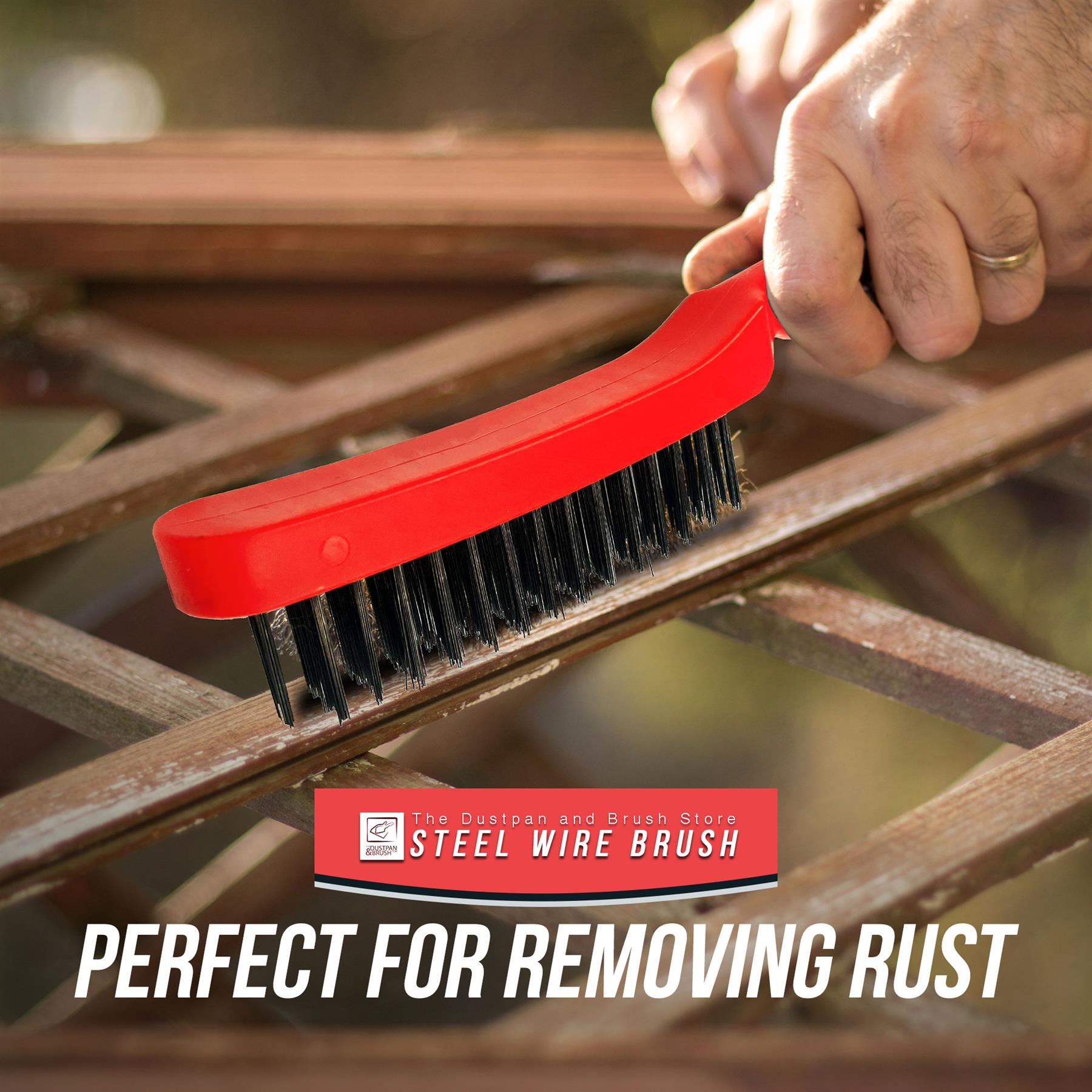 Heavy Duty Wire Brush with Plastic Handle | 4 Row Metal Bristle Brush - The Dustpan and Brush Store