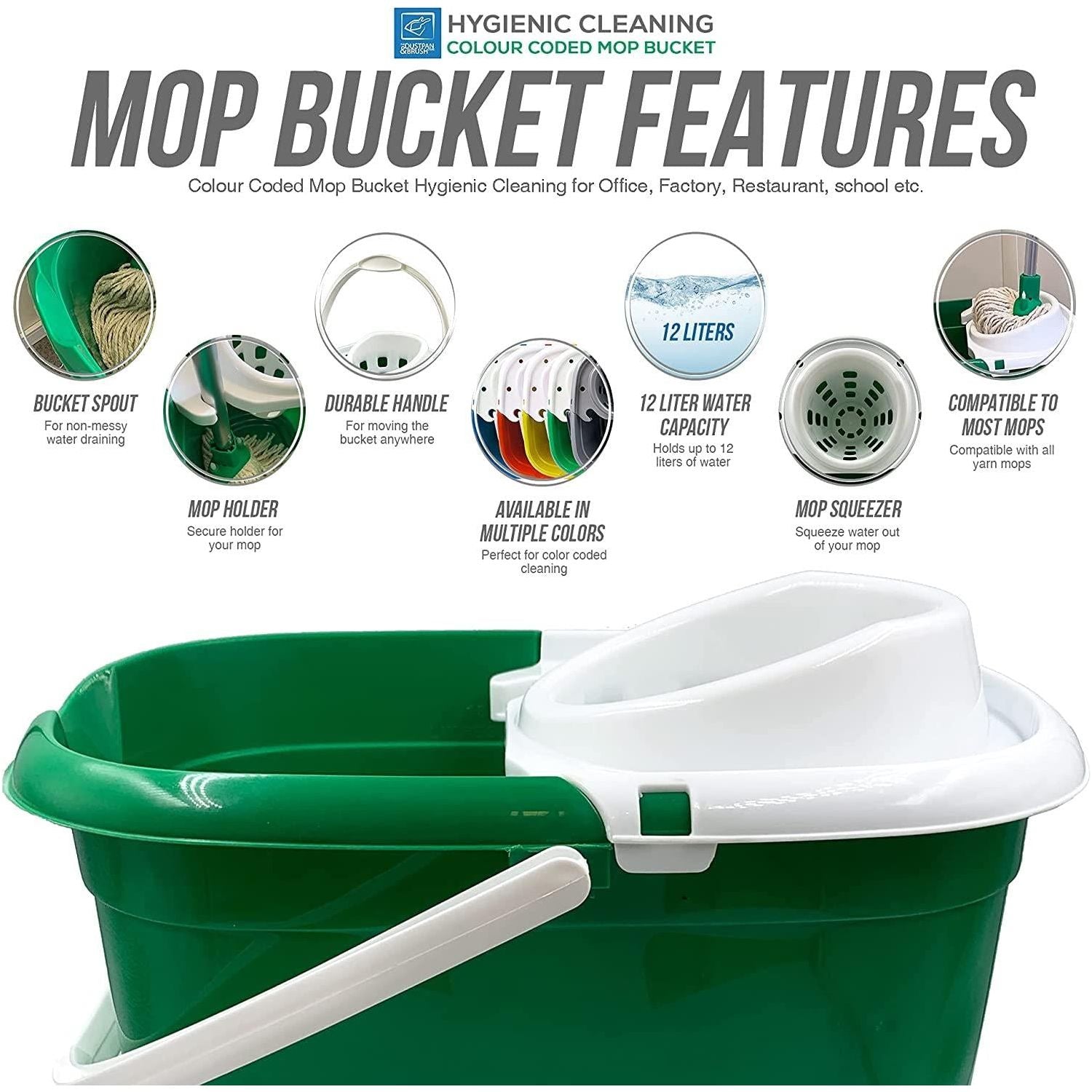 12L Green Plastic Mop Bucket and Wringer