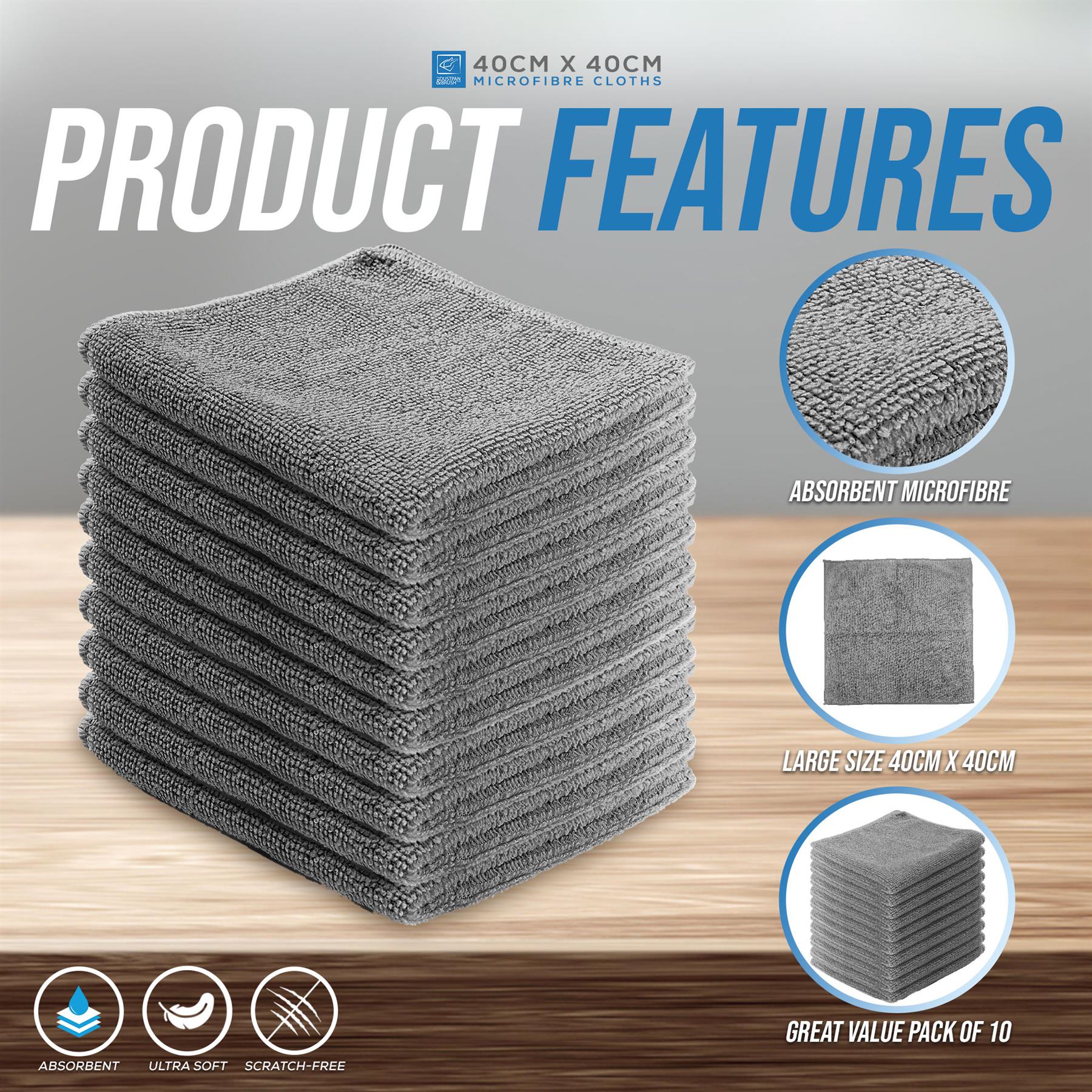 Grey Microfibre Cleaning Cloths – Pack of 10 Reusable 40 x 40cm