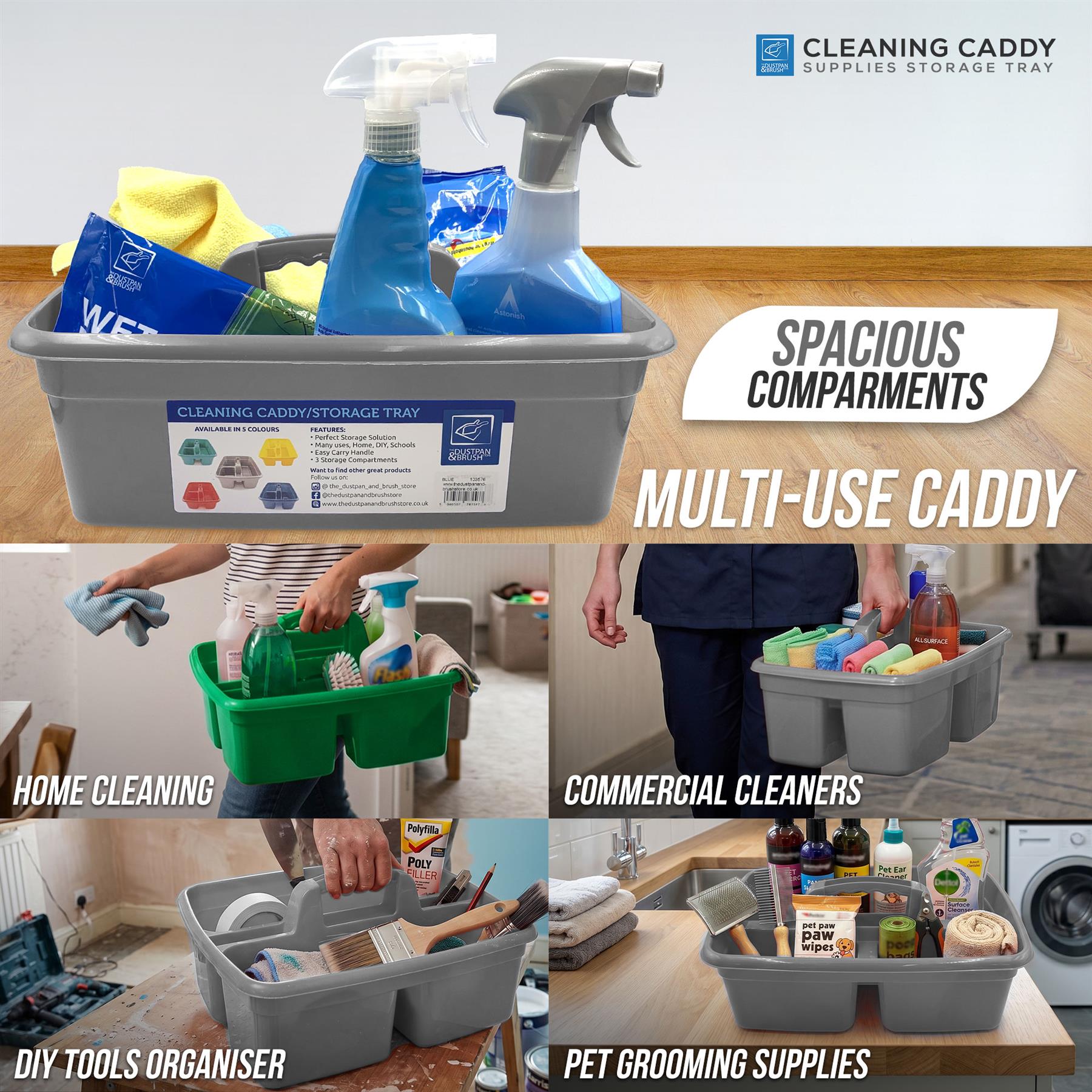 Silver Cleaning Caddy Storage Tray with Carry Handle
